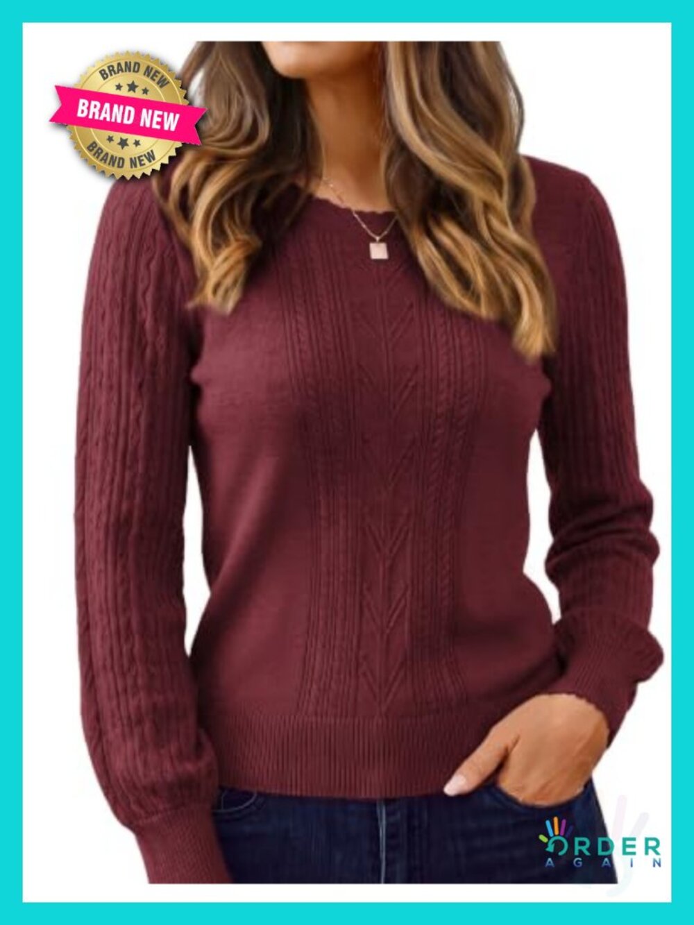 Women's Wool Blend Pullover Sweater Trendy Cable Knit Long Sleeve Crew Neck